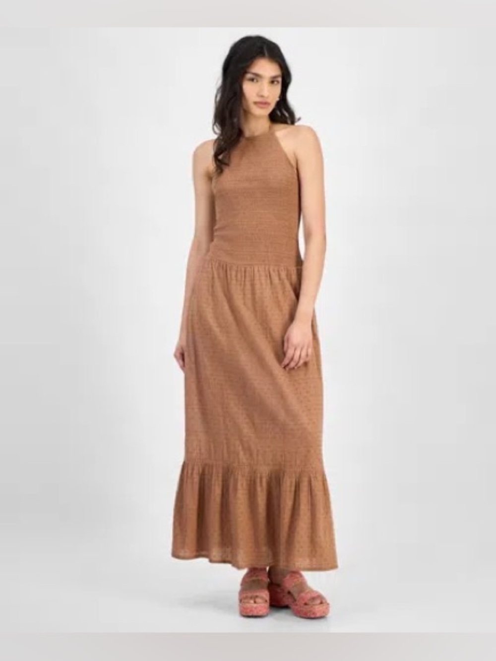 And Now This Smocked Halter Maxi Dress, Brown, Size M, NWOT